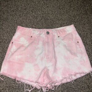 PacSun White Pink Tie Dye Jean Cut Off Shorts